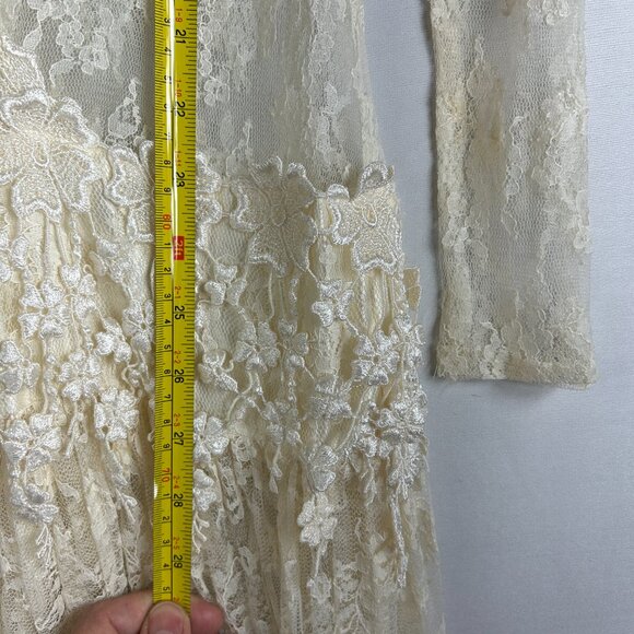 Ladies drop waist dress buttercream medium maxi lace sheer whimsy capsule fairy - Picture 8 of 13